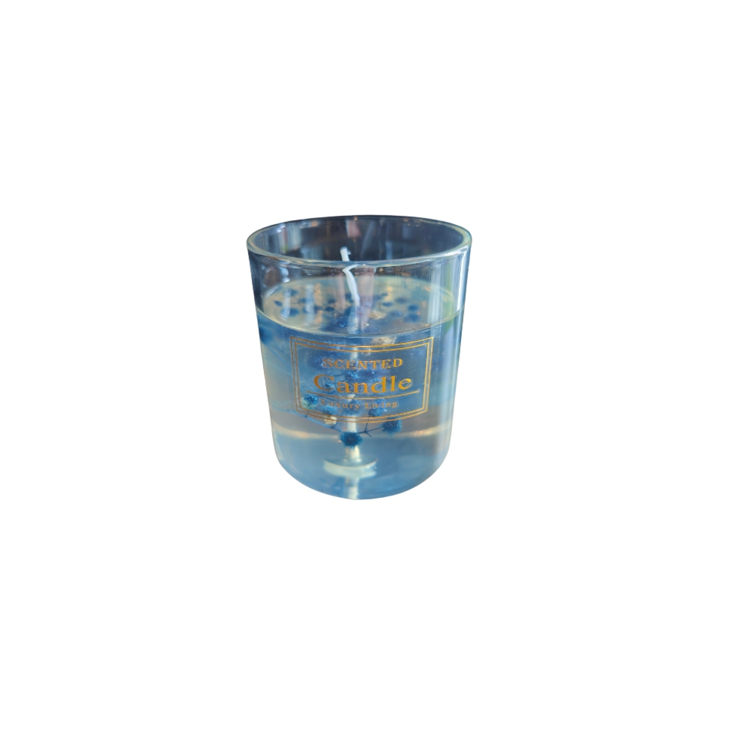 Scented Jelly Flower Candle in Glass - Blue image 0
